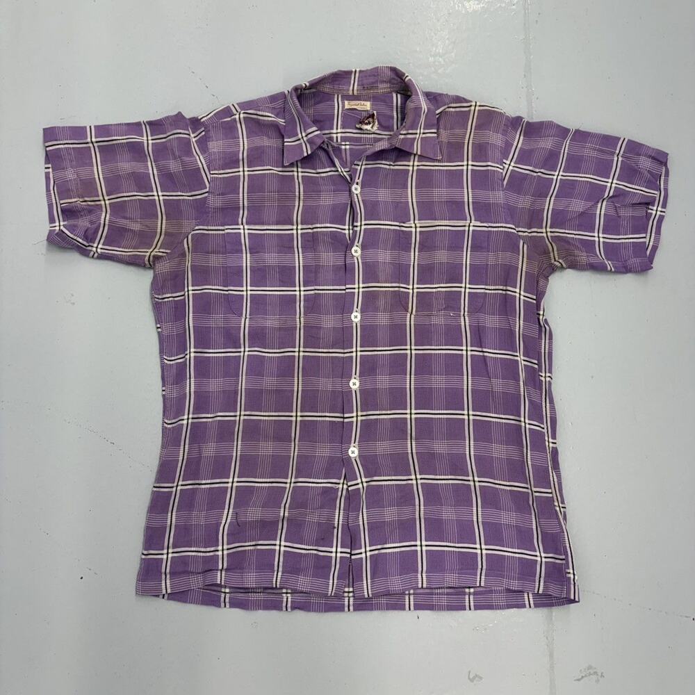 Vintage 50s Dorsey Purple Plaid Cotton Loop Collar